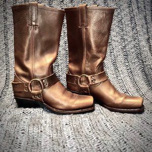 VERY COOL FRYE HARNESS MOTO BOOTS BROWN LEATHER WOMEN SZ 7 - AS NEW